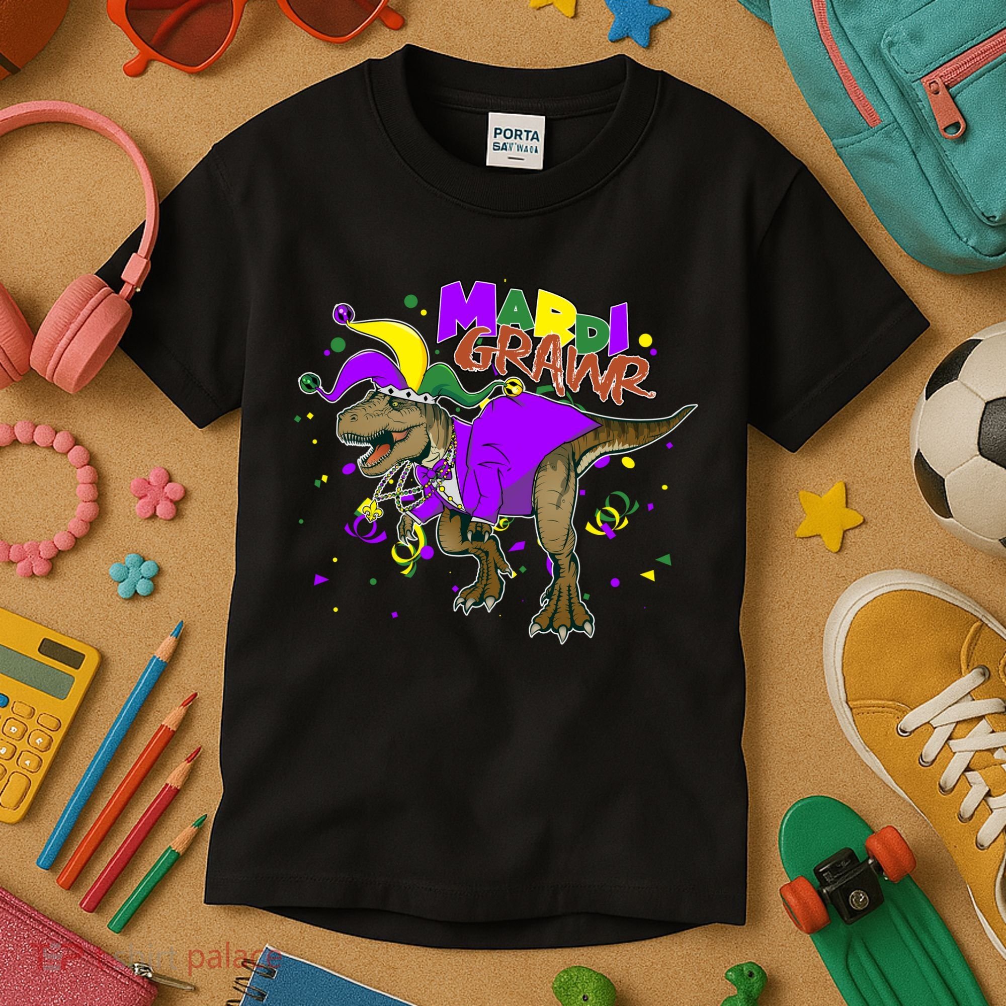 Mardi Grawr T-Rex Kids T-Shirt