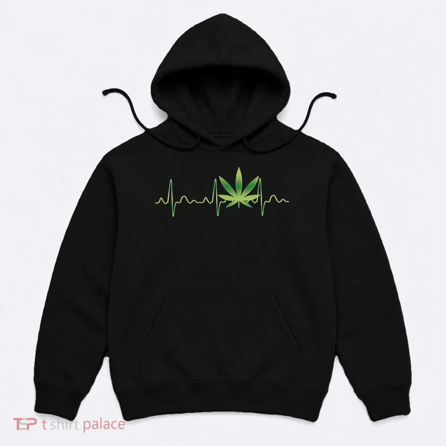 Marijuana Weed Leaf Heartbeat Pulse Hoodie