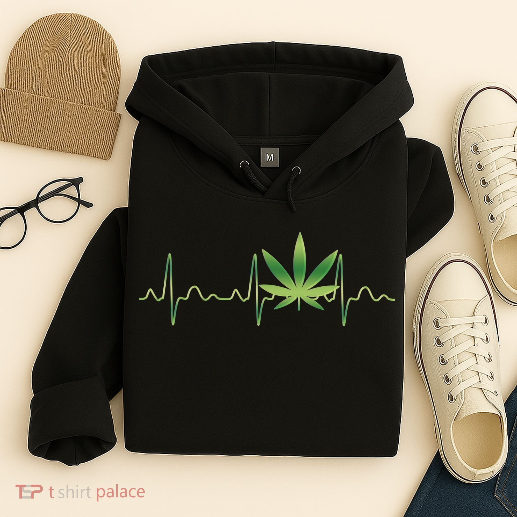 Marijuana Weed Leaf Heartbeat Pulse Hoodie