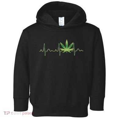 Marijuana Weed Leaf Heartbeat Pulse Toddler Hoodie