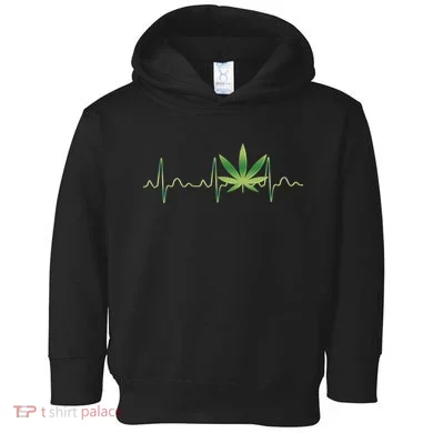Marijuana Weed Leaf Heartbeat Pulse Toddler Hoodie