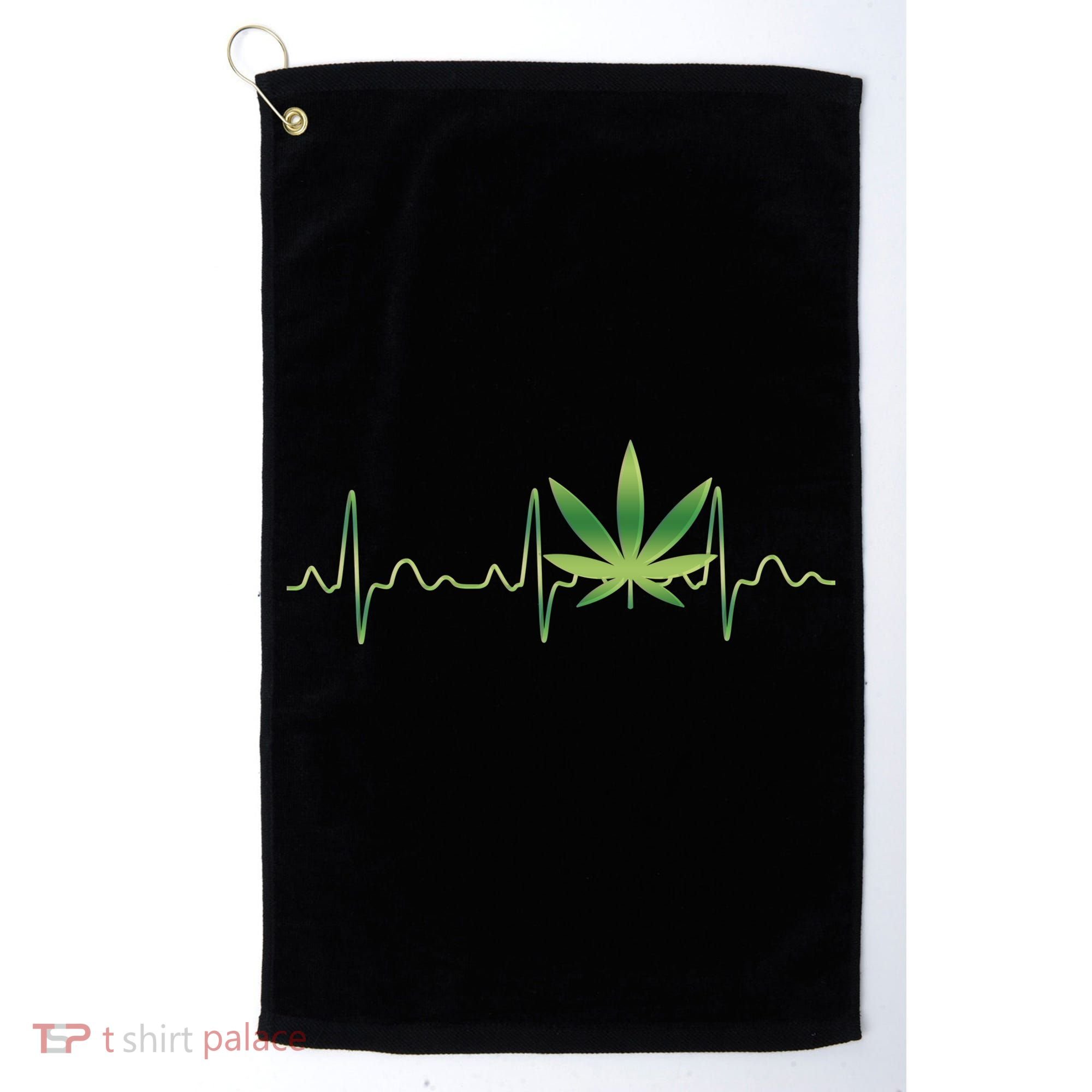 Marijuana Weed Leaf Heartbeat Pulse Golf Towel