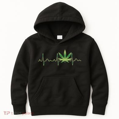 Marijuana Weed Leaf Heartbeat Pulse Kids Hoodie