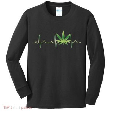 Marijuana Weed Leaf Heartbeat Pulse Kids Long Sleeve Shirt