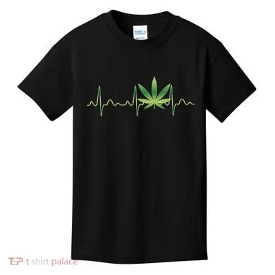 Marijuana Weed Leaf Heartbeat Pulse Kids T-Shirt
