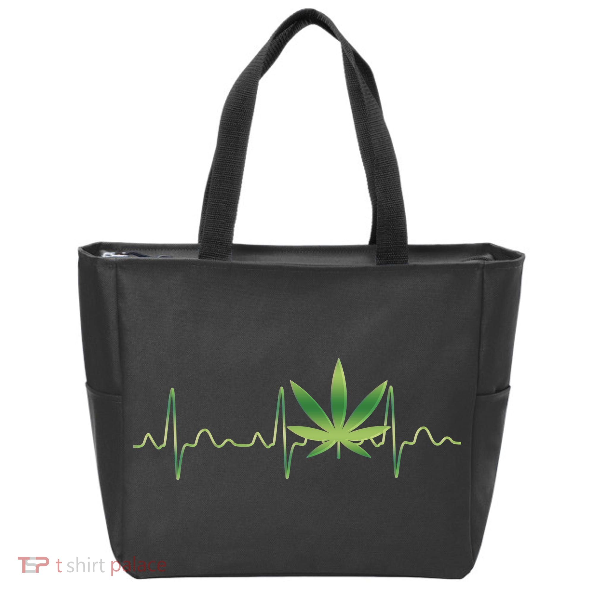 Marijuana Weed Leaf Heartbeat Pulse Tote Bag