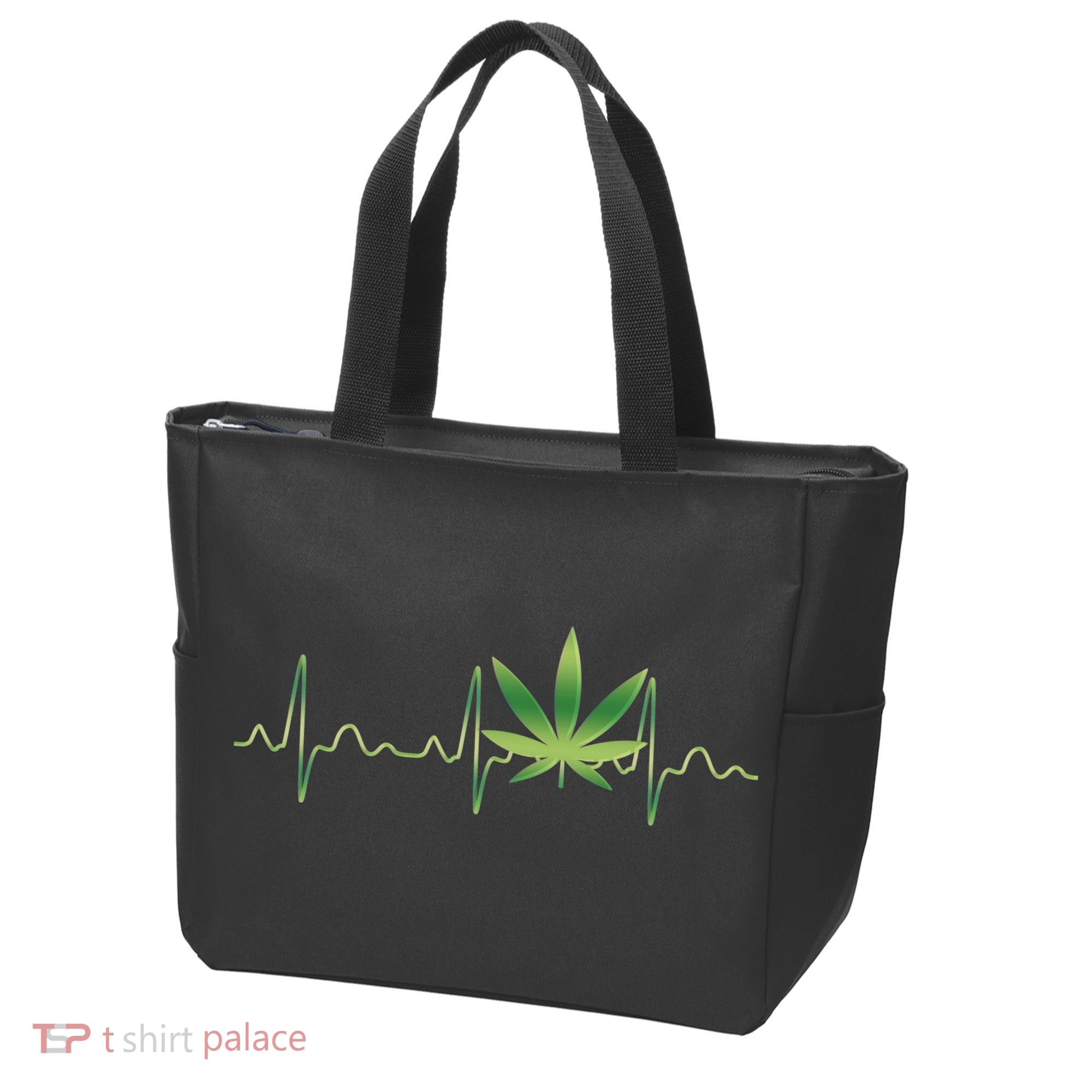 Marijuana Weed Leaf Heartbeat Pulse Tote Bag