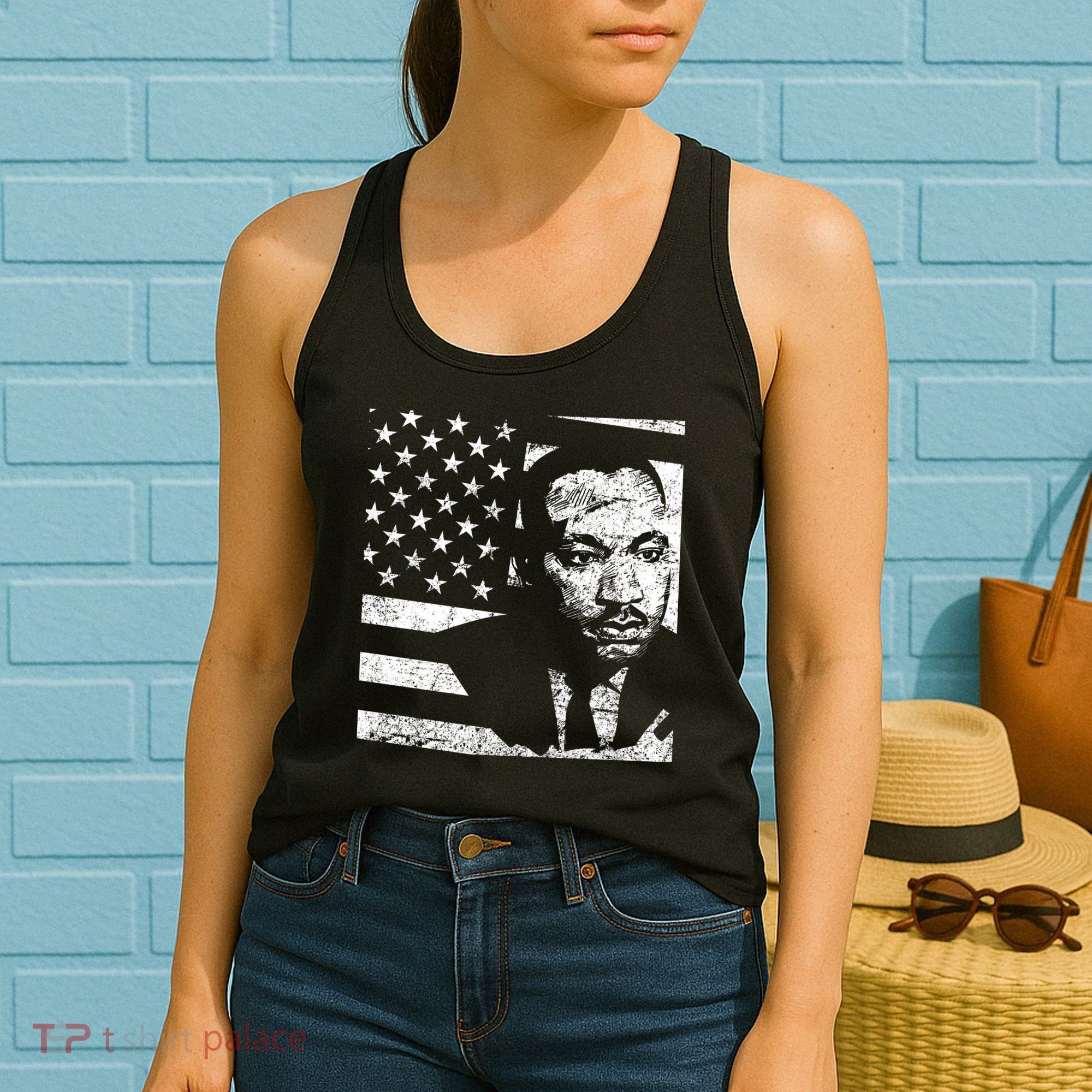 Martin Luther King Jr Distressed MLK Flag Women's Tank Top