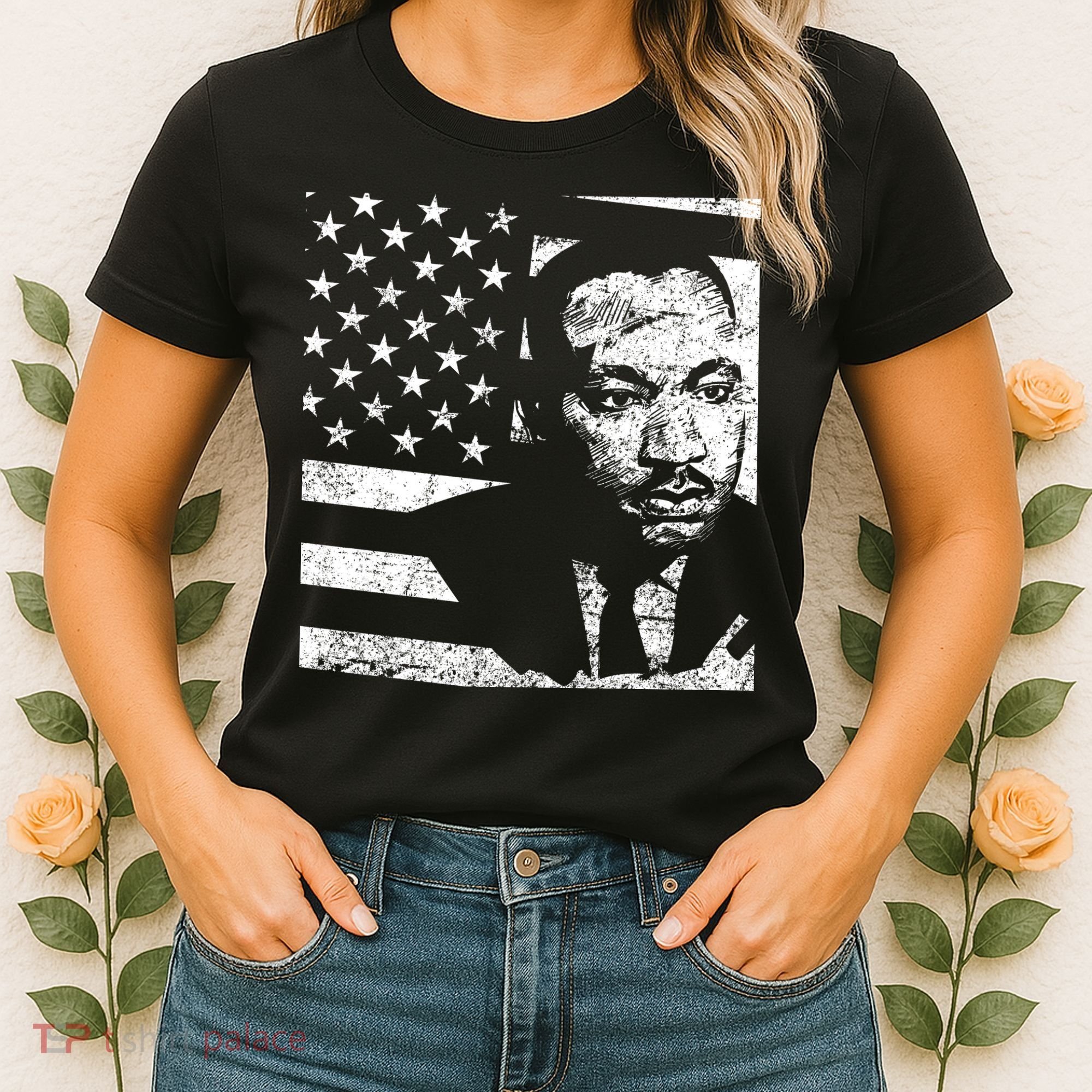 Martin Luther King Jr Distressed MLK Flag Women's T-Shirt