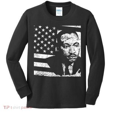 Martin Luther King Jr Distressed MLK Flag Kids Long Sleeve Shirt