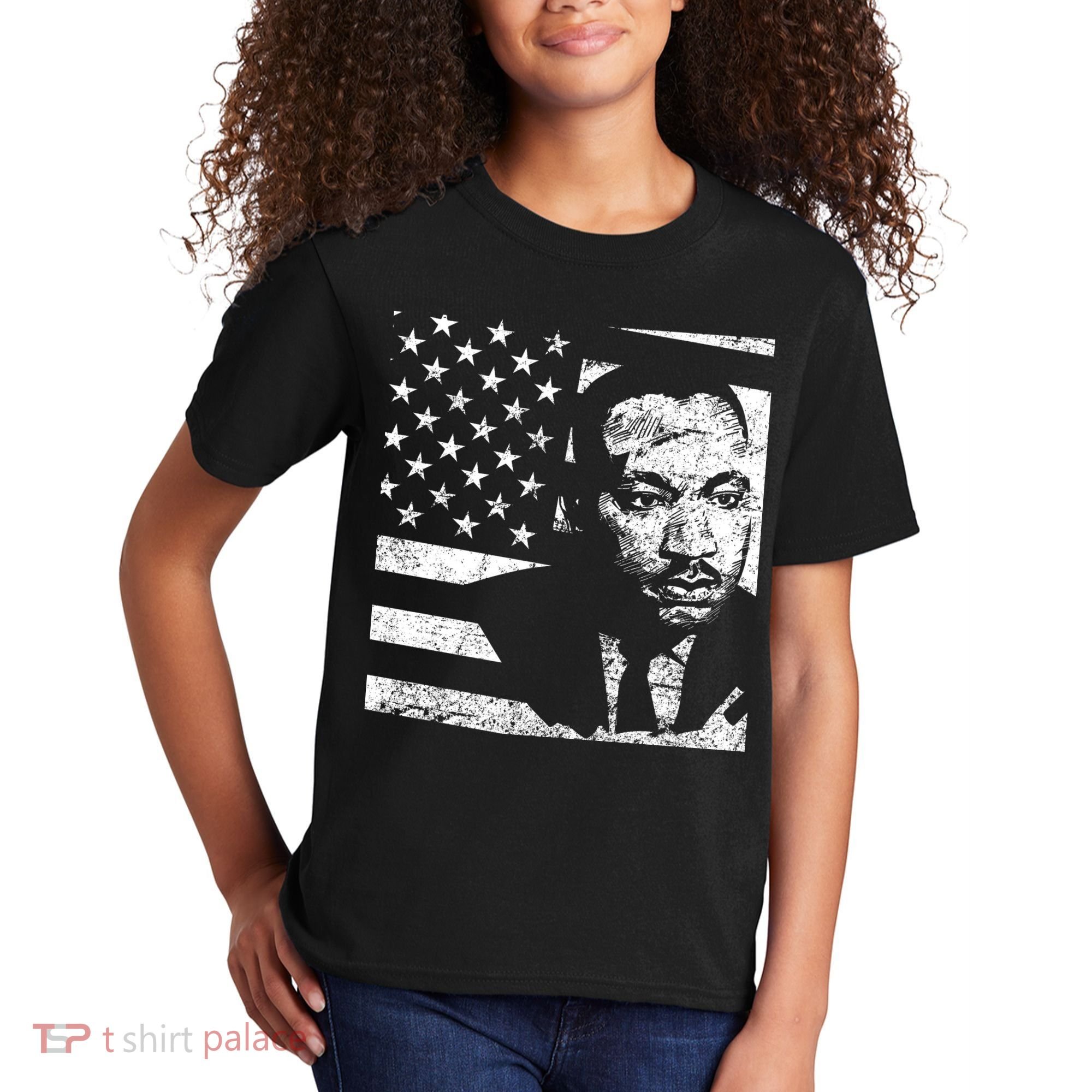 Martin Luther King Jr Distressed MLK Flag Kids T-Shirt