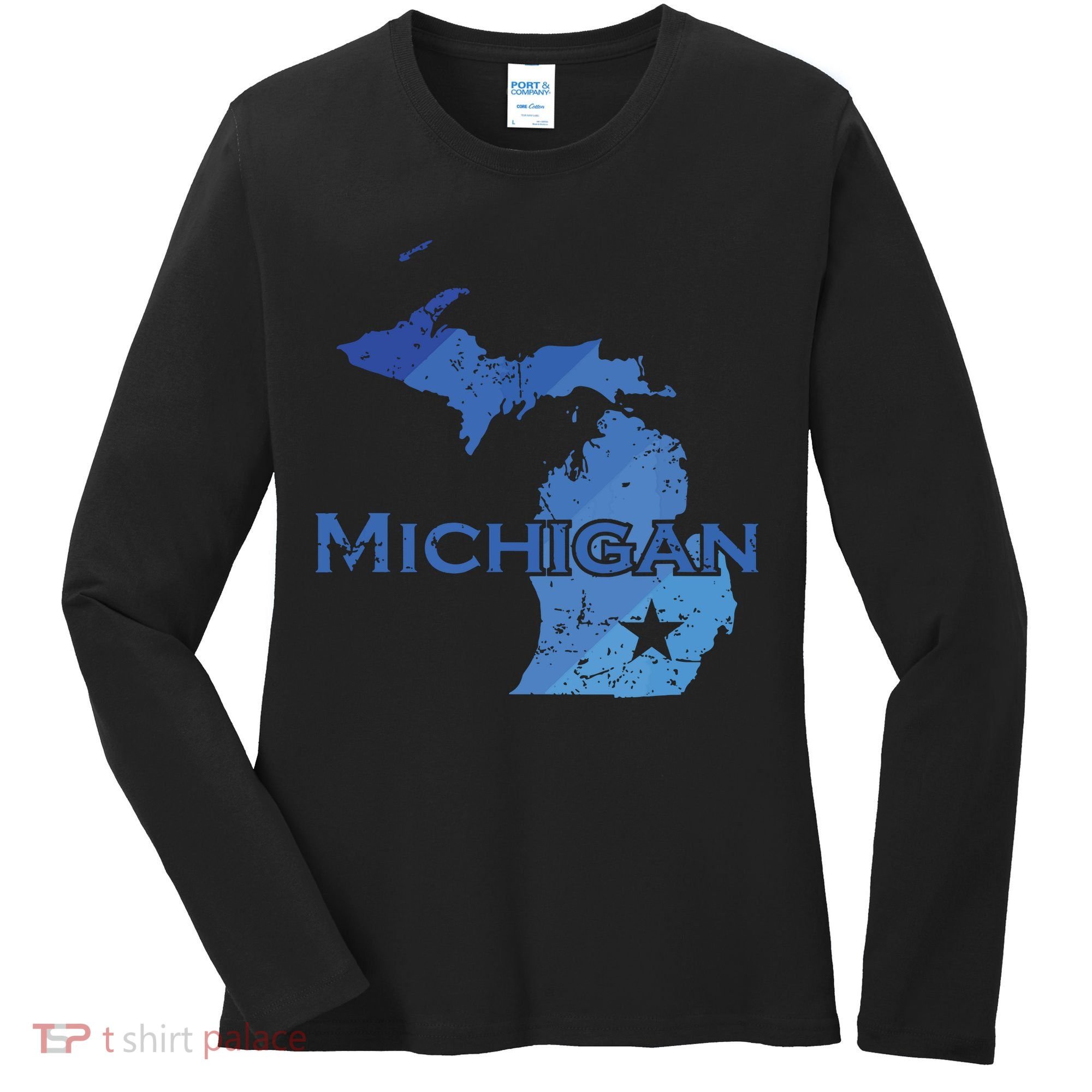 Michigan American State Outline Map Usa Women's Long Sleeve Shirt