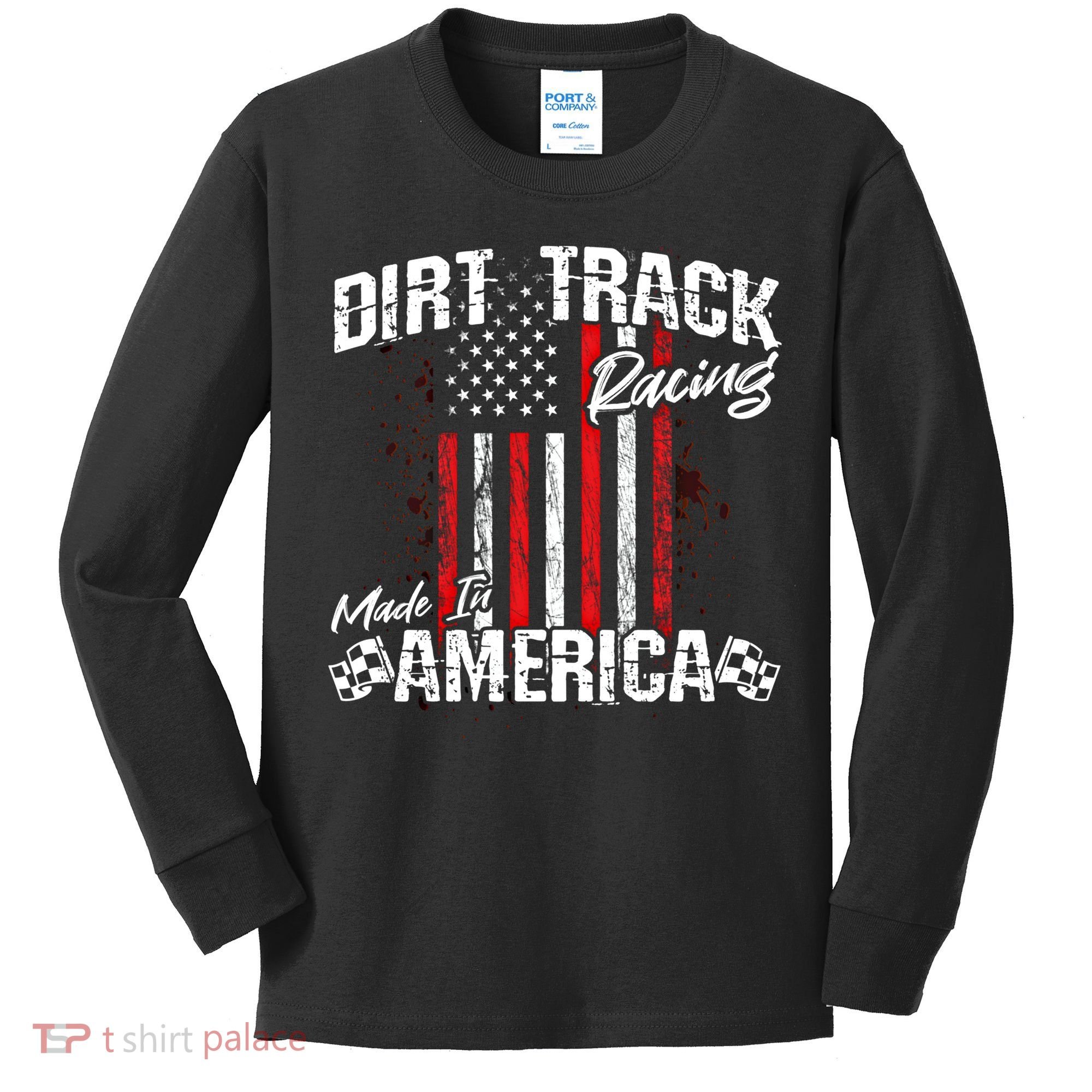 Modified And Sprint Cars American Flag Dirt Track Racing Gift Kids Long Sleeve Shirt