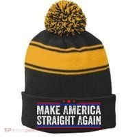 Make America Straight Again Stripe Pom Pom Beanie thumb 0