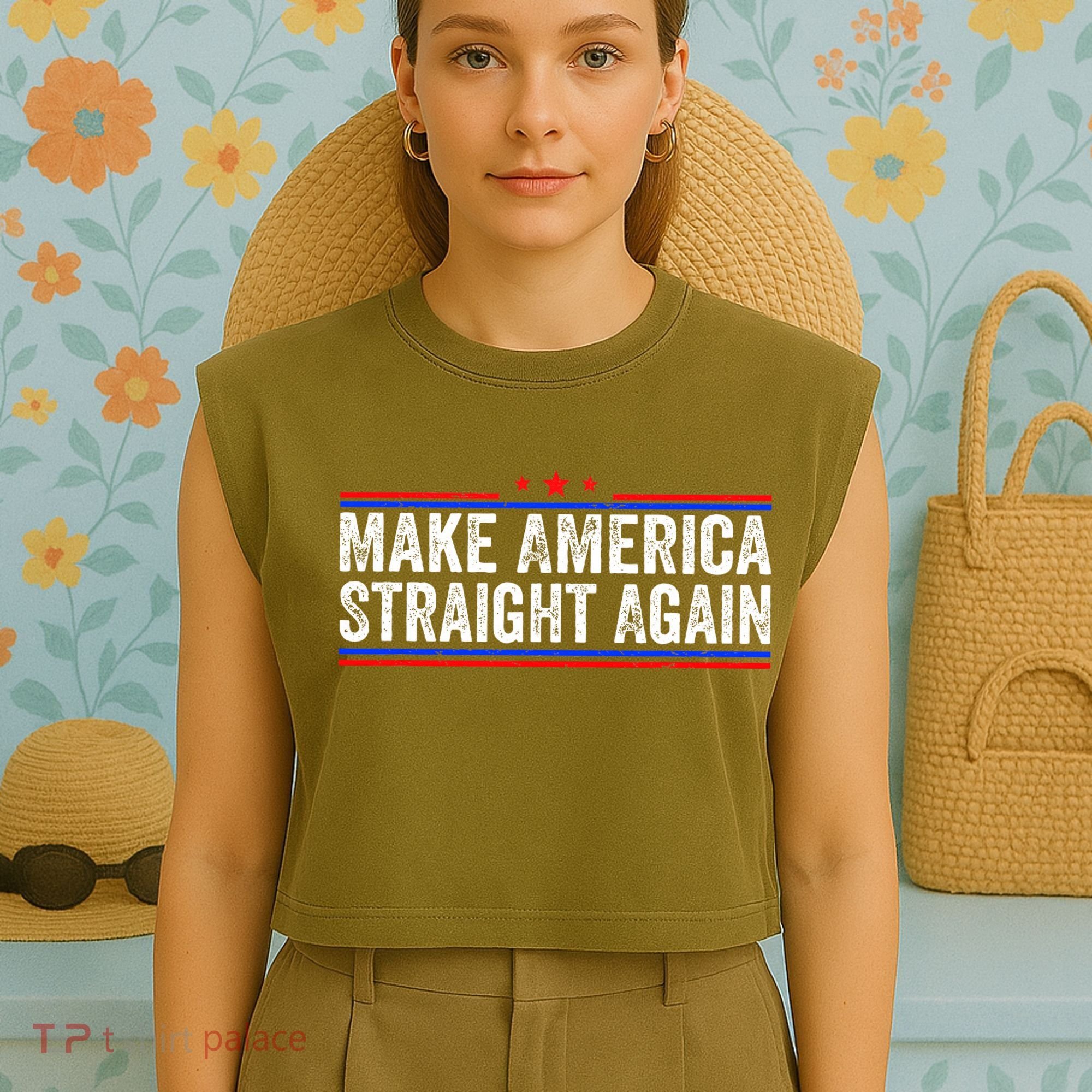 Make America Straight Again Garment-Dyed Women's Muscle Tee
