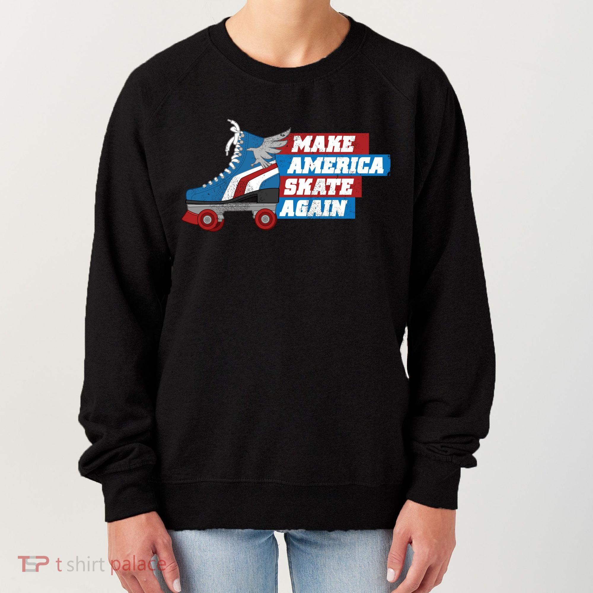 Make America Skate Again Red White And Blue Distressed Gift Women's Sweatshirt