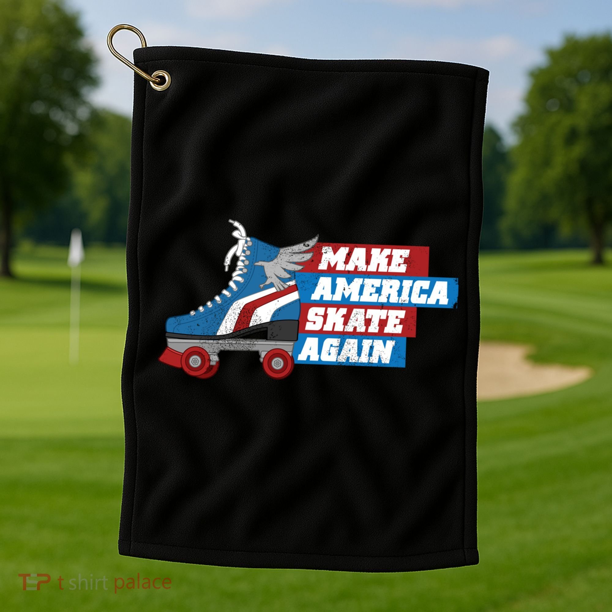 Make America Skate Again Red White And Blue Distressed Gift Golf Towel