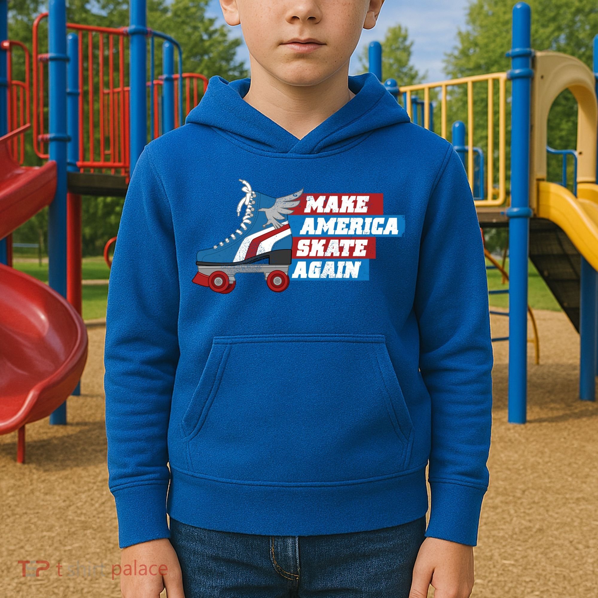 Make America Skate Again Red White And Blue Distressed Gift Kids Hoodie