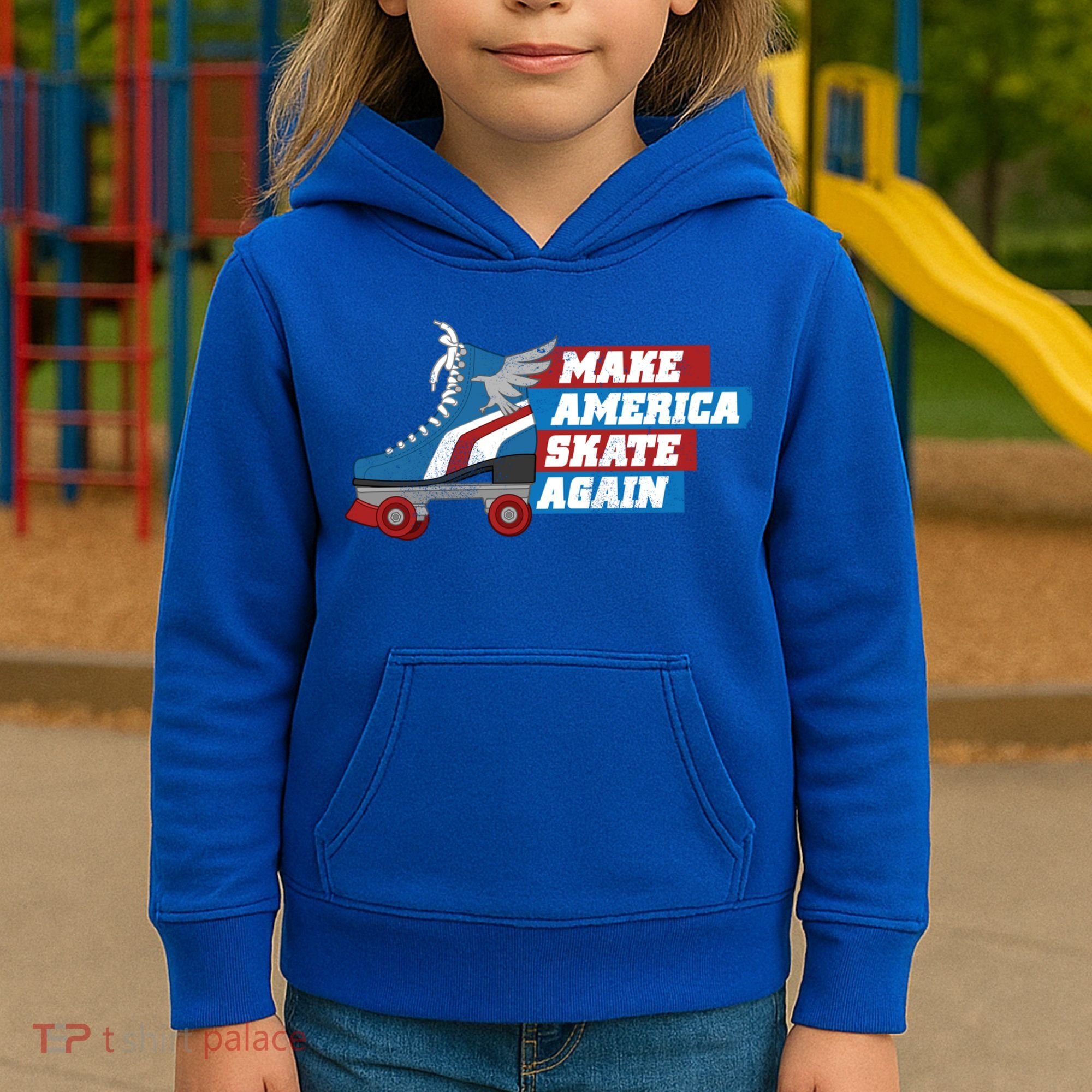 Make America Skate Again Red White And Blue Distressed Gift Kids Hoodie