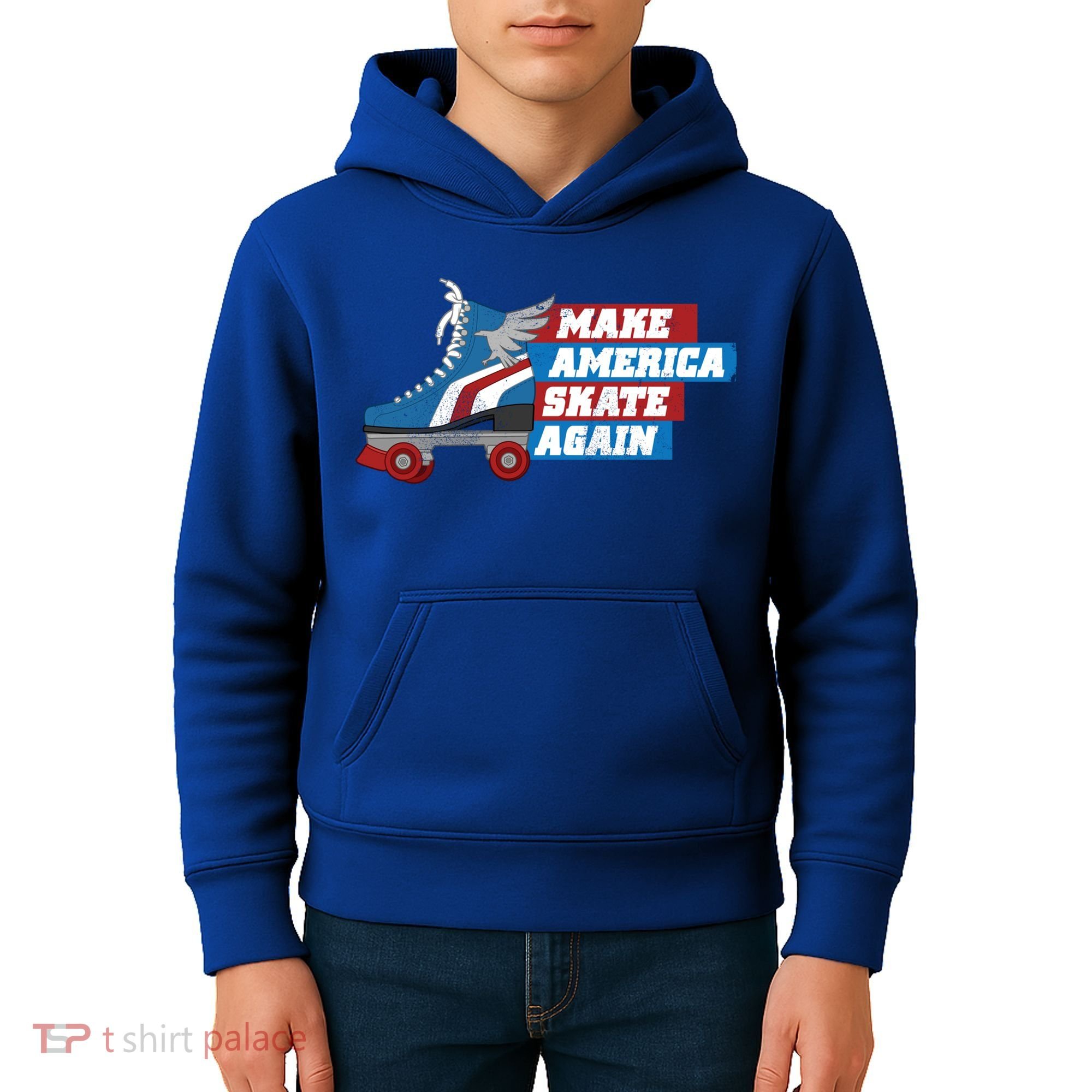 Make America Skate Again Red White And Blue Distressed Gift Kids Hoodie