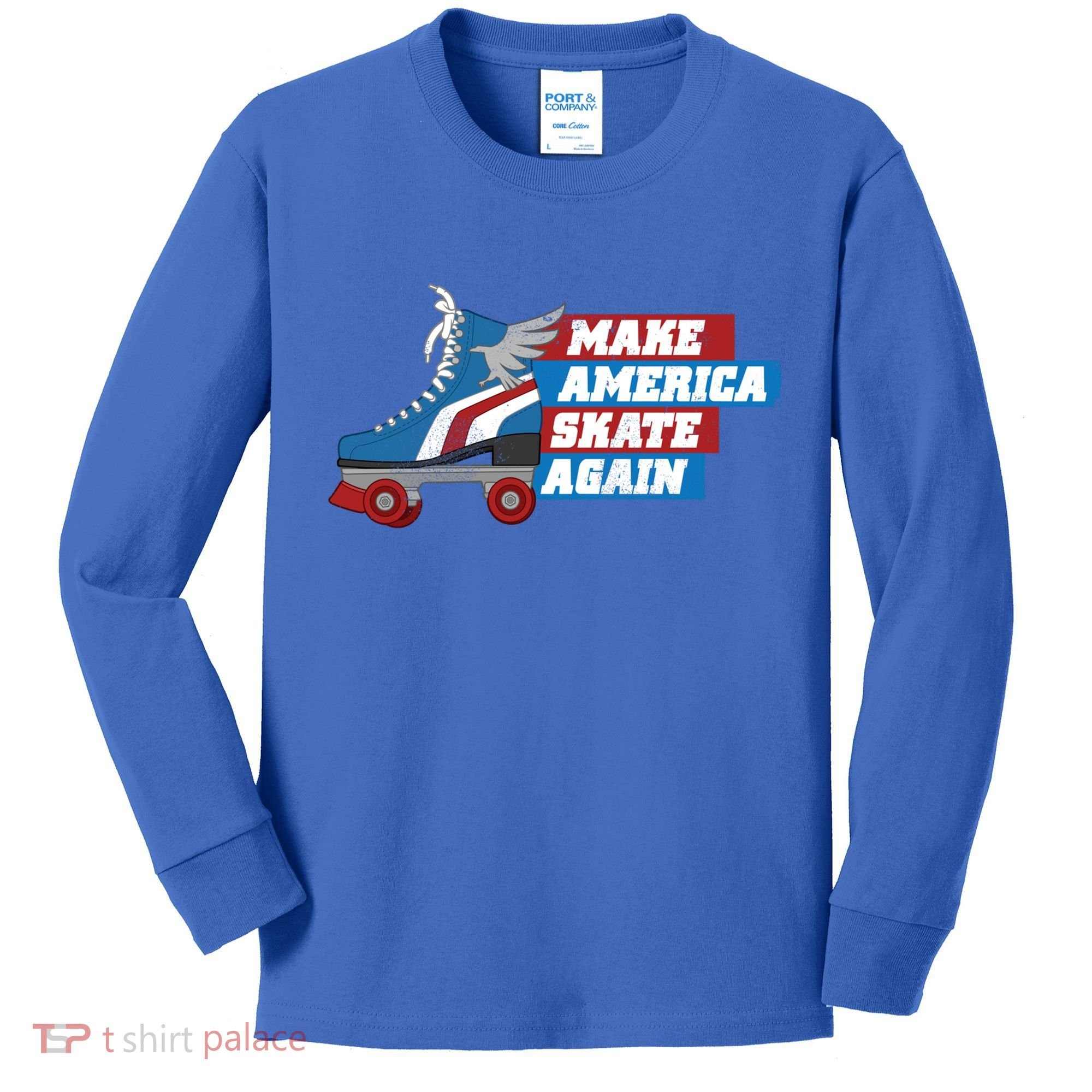 Make America Skate Again Red White And Blue Distressed Gift Kids Long Sleeve Shirt
