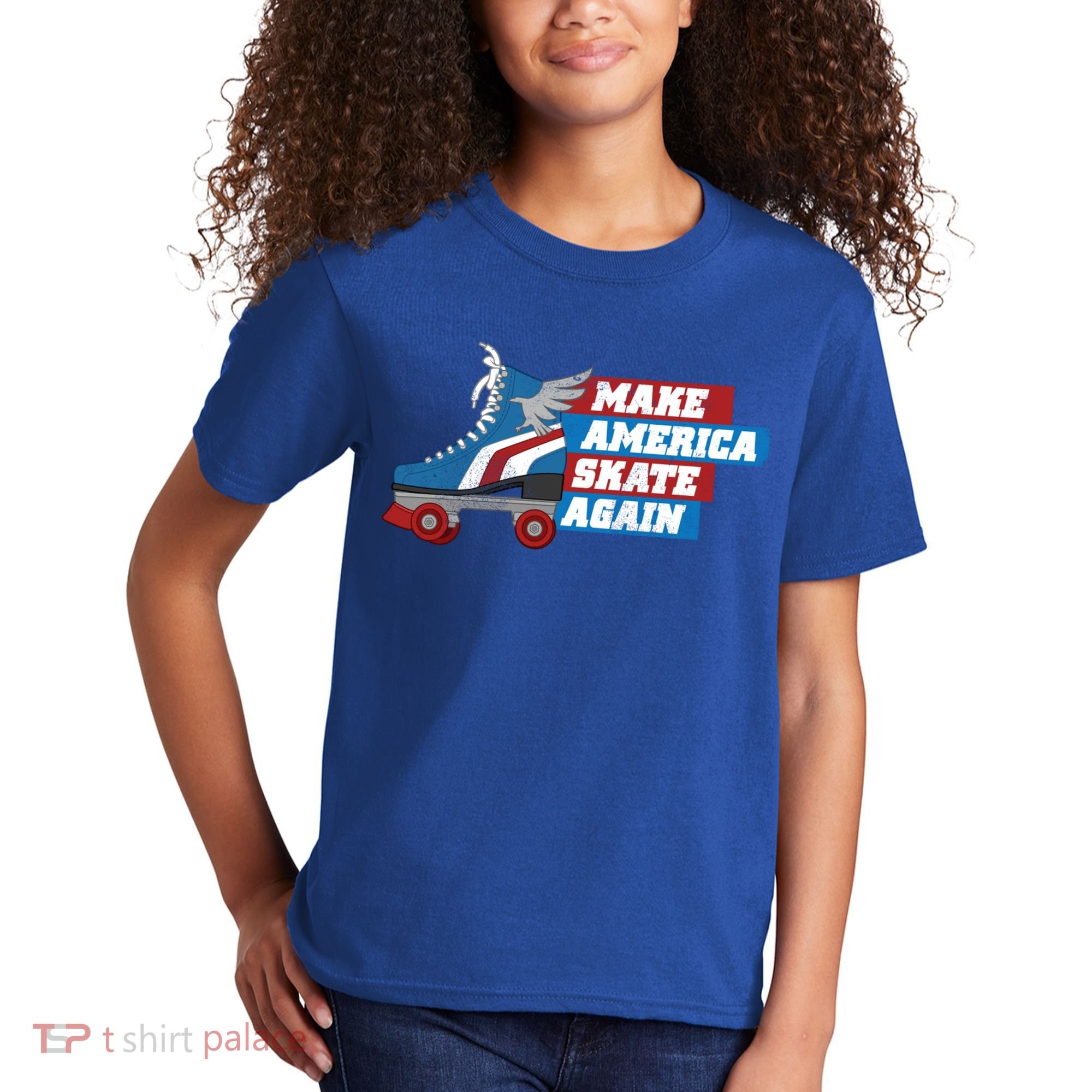 Make America Skate Again Red White And Blue Distressed Gift Kids T-Shirt