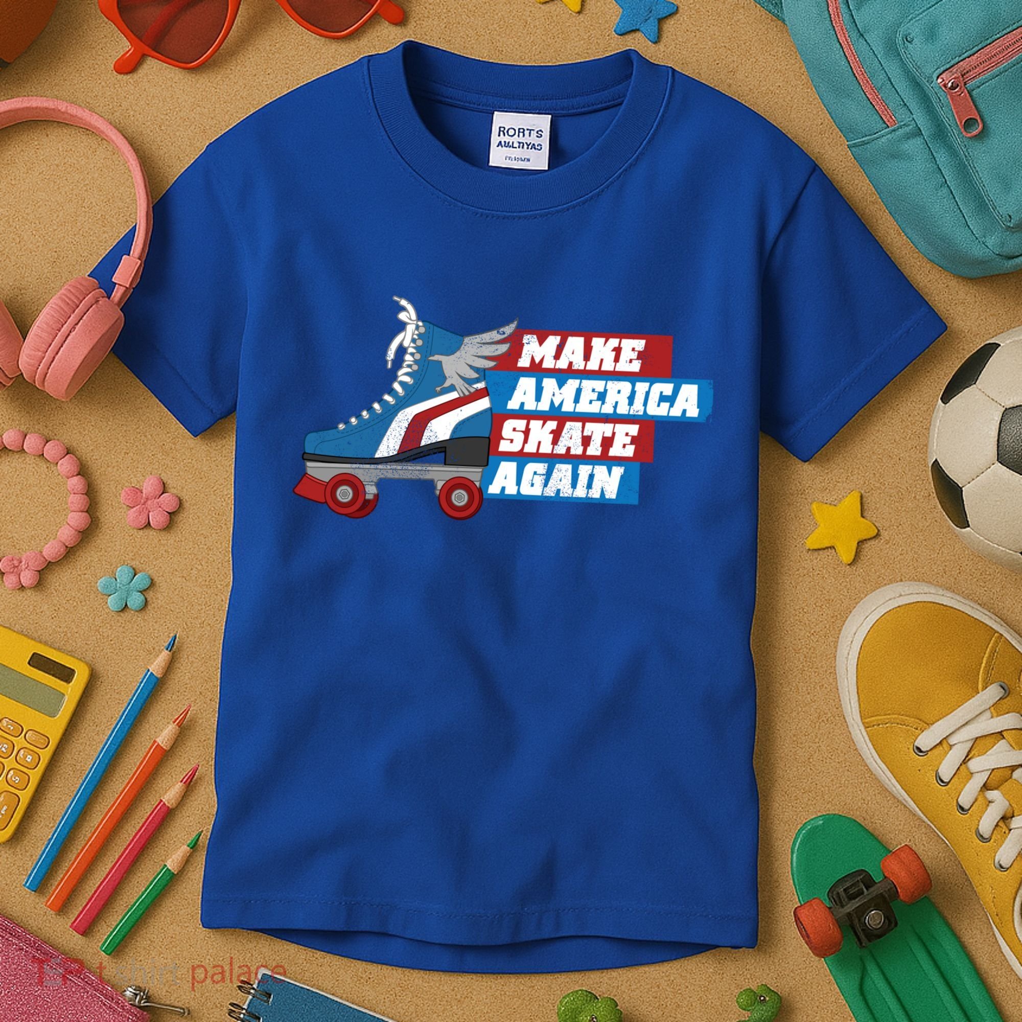 Make America Skate Again Red White And Blue Distressed Gift Kids T-Shirt