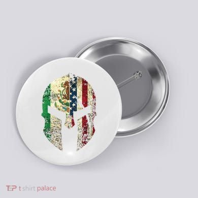 Mexican American Spartan Helmet Chicano Pride Button