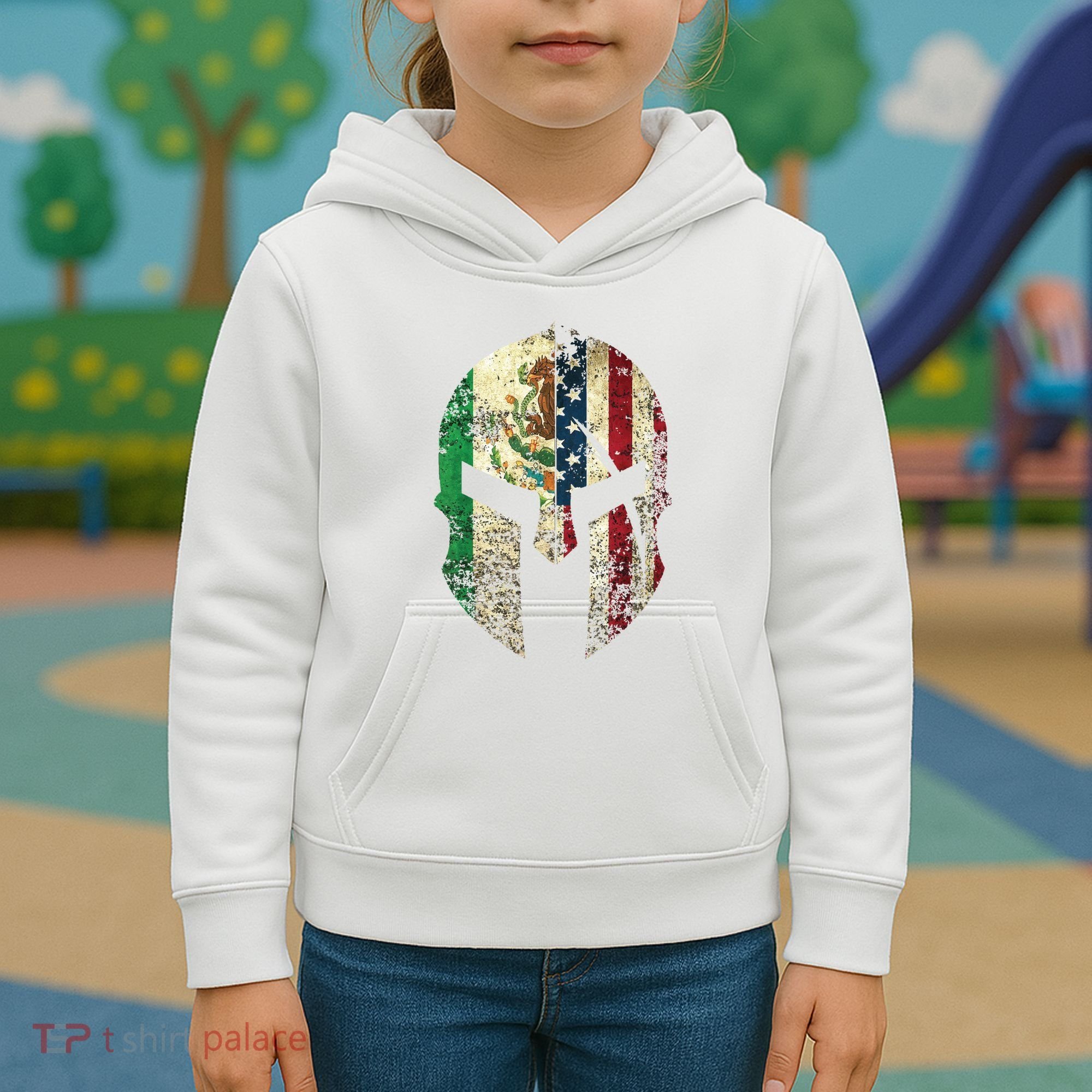Mexican American Spartan Helmet Chicano Pride Kids Hoodie