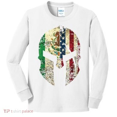 Mexican American Spartan Helmet Chicano Pride Kids Long Sleeve Shirt