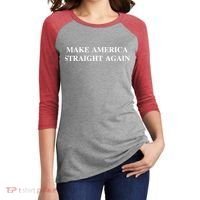 Make America Straight Again Women's Tri-Blend 3/4-Sleeve Raglan Shirt thumb 2