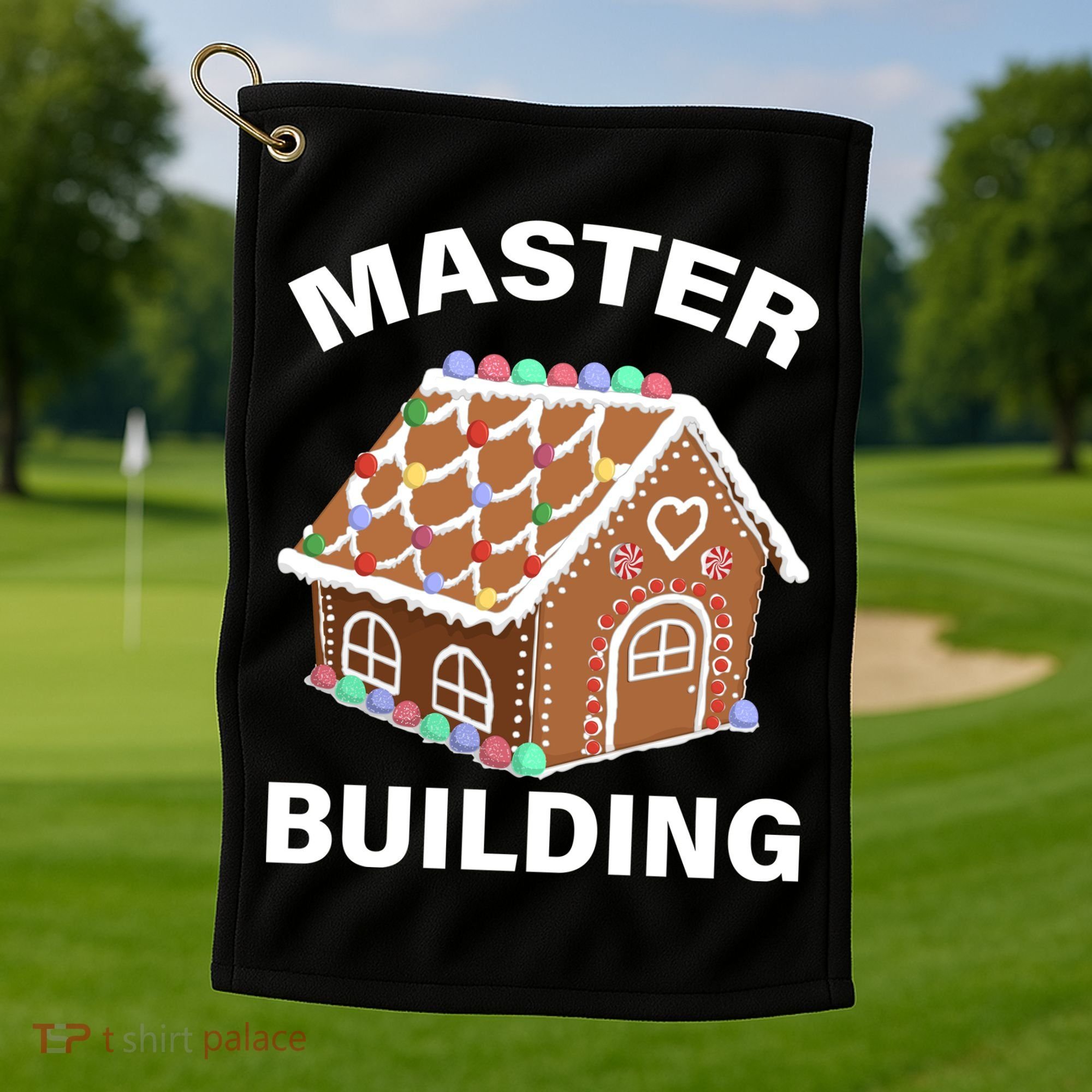 Master Builder Gingerbread House Funny Christmas Golf Towel