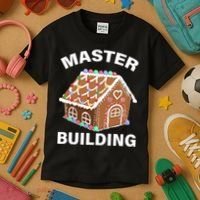 Master Builder Gingerbread House Funny Christmas Kids T-Shirt thumb 3