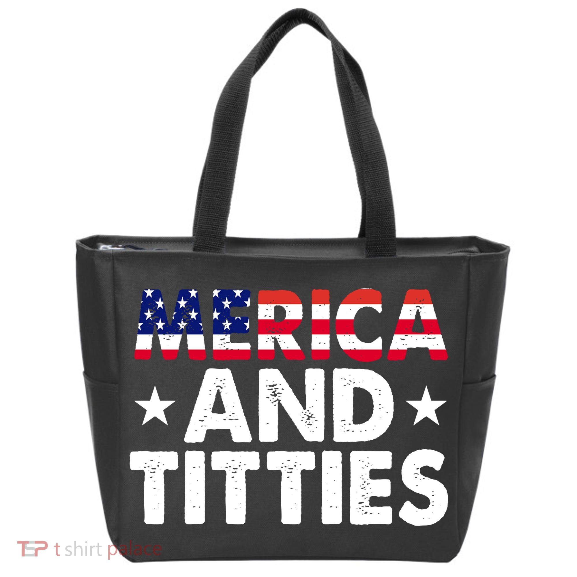 Merica And Titties Funny Patriotic Usa Tote Bag