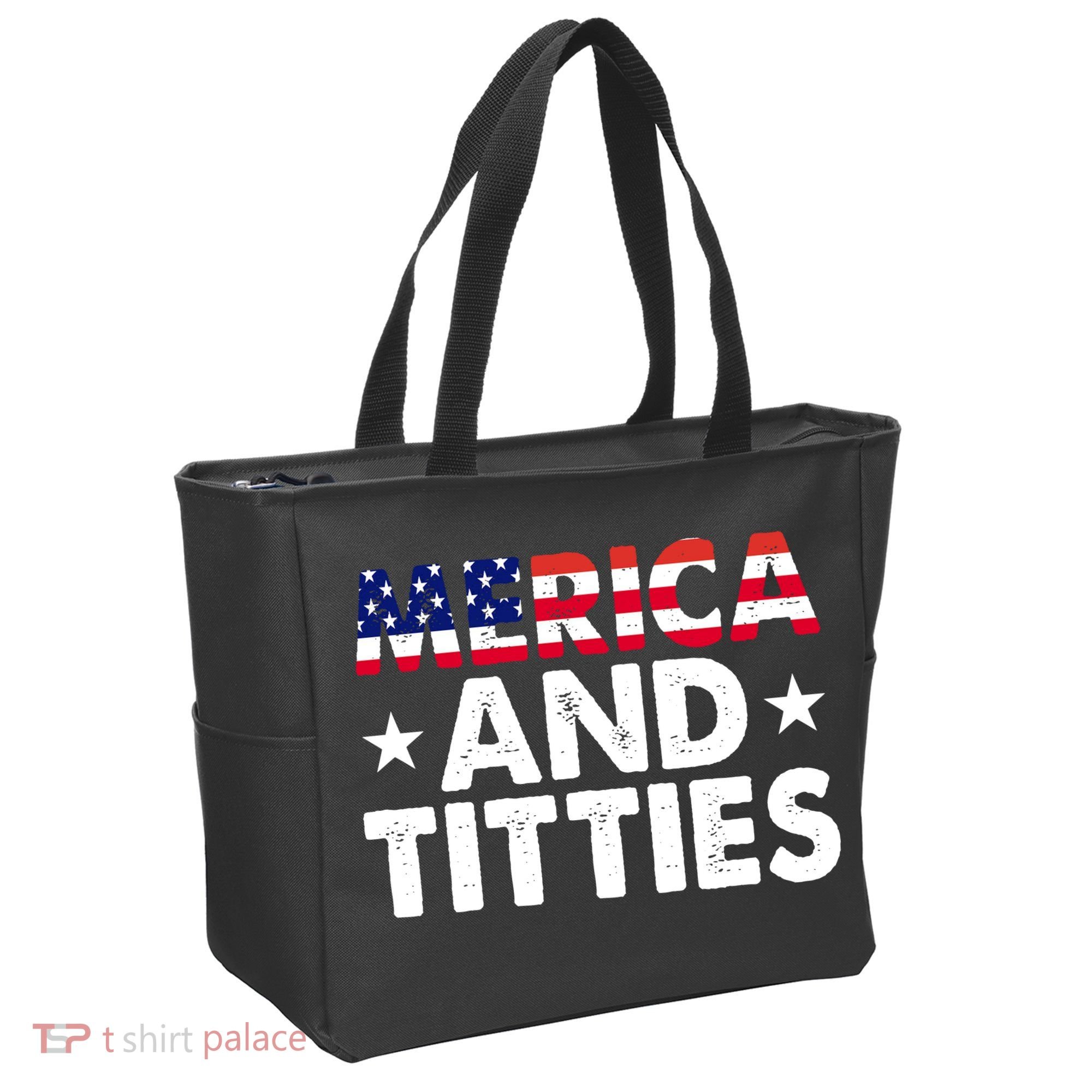 Merica And Titties Funny Patriotic Usa Tote Bag