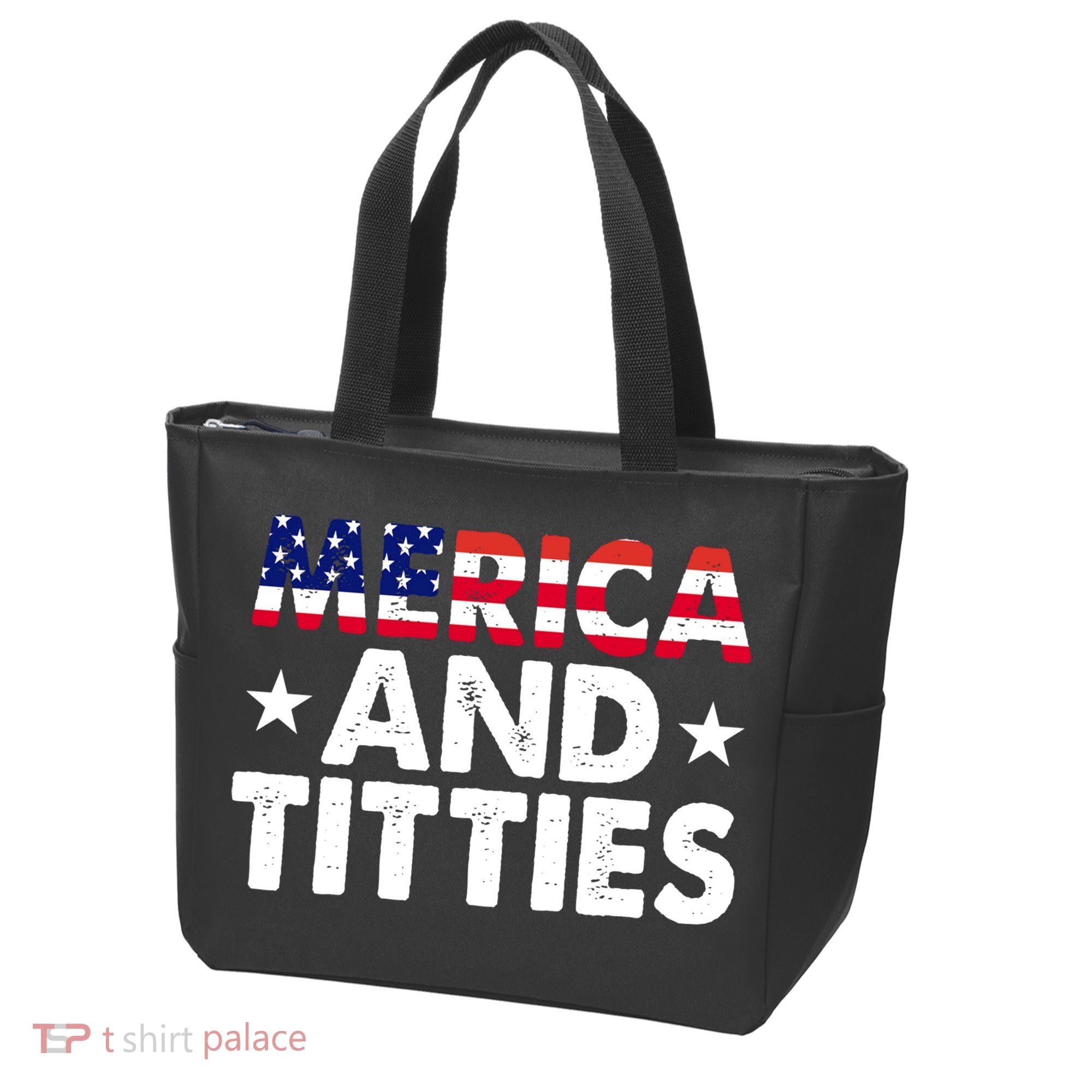 Merica And Titties Funny Patriotic Usa Tote Bag