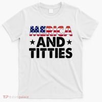 Merica And Titties Funny Patriotic Usa T-Shirt thumb 0