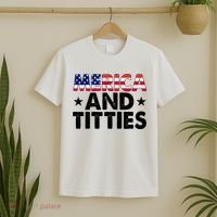 Merica And Titties Funny Patriotic Usa T-Shirt thumb 2