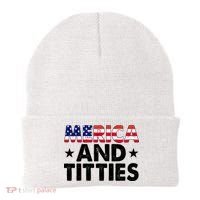 Merica And Titties Funny Patriotic Usa Beanie thumb 0