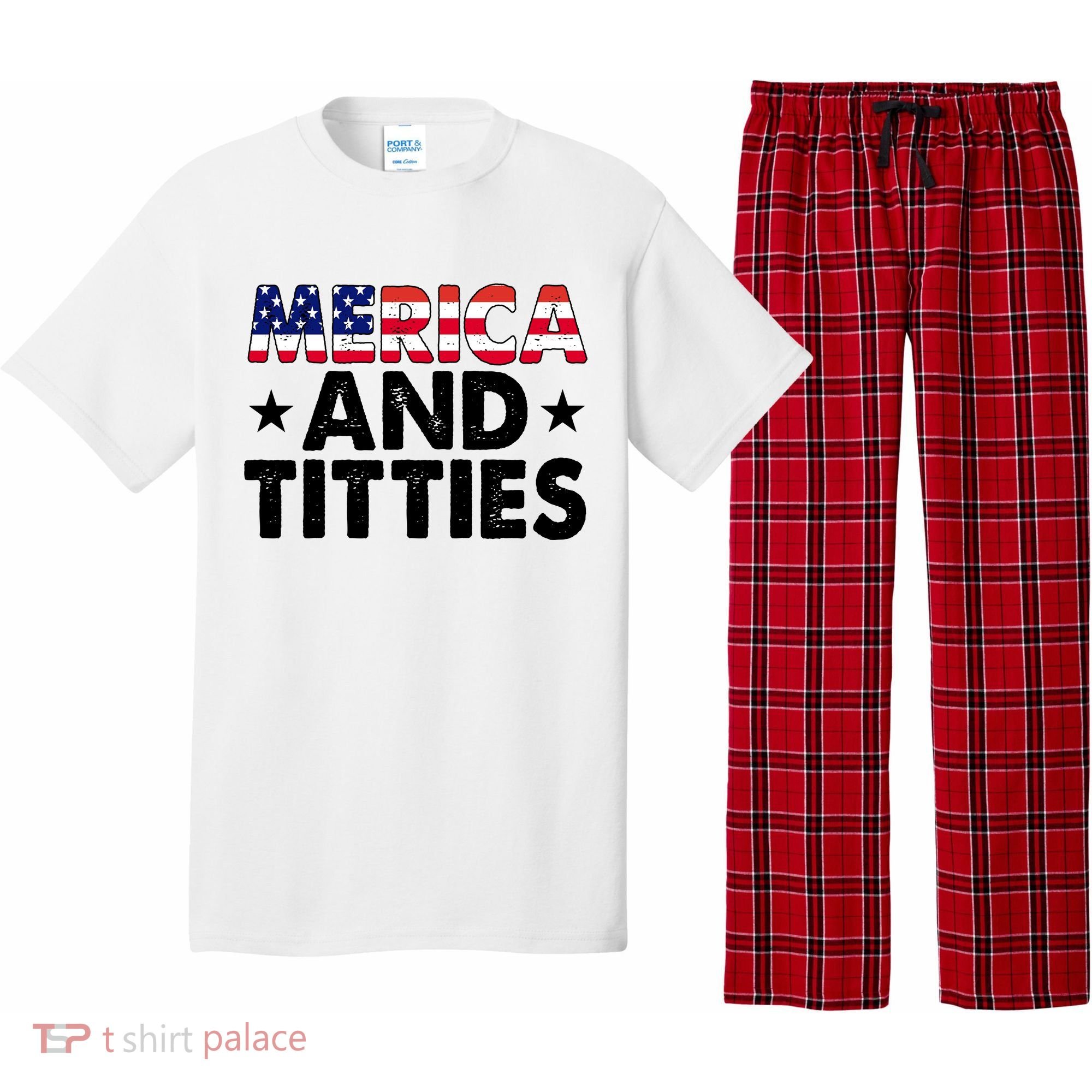 Merica And Titties Funny Patriotic Usa Pajama Set