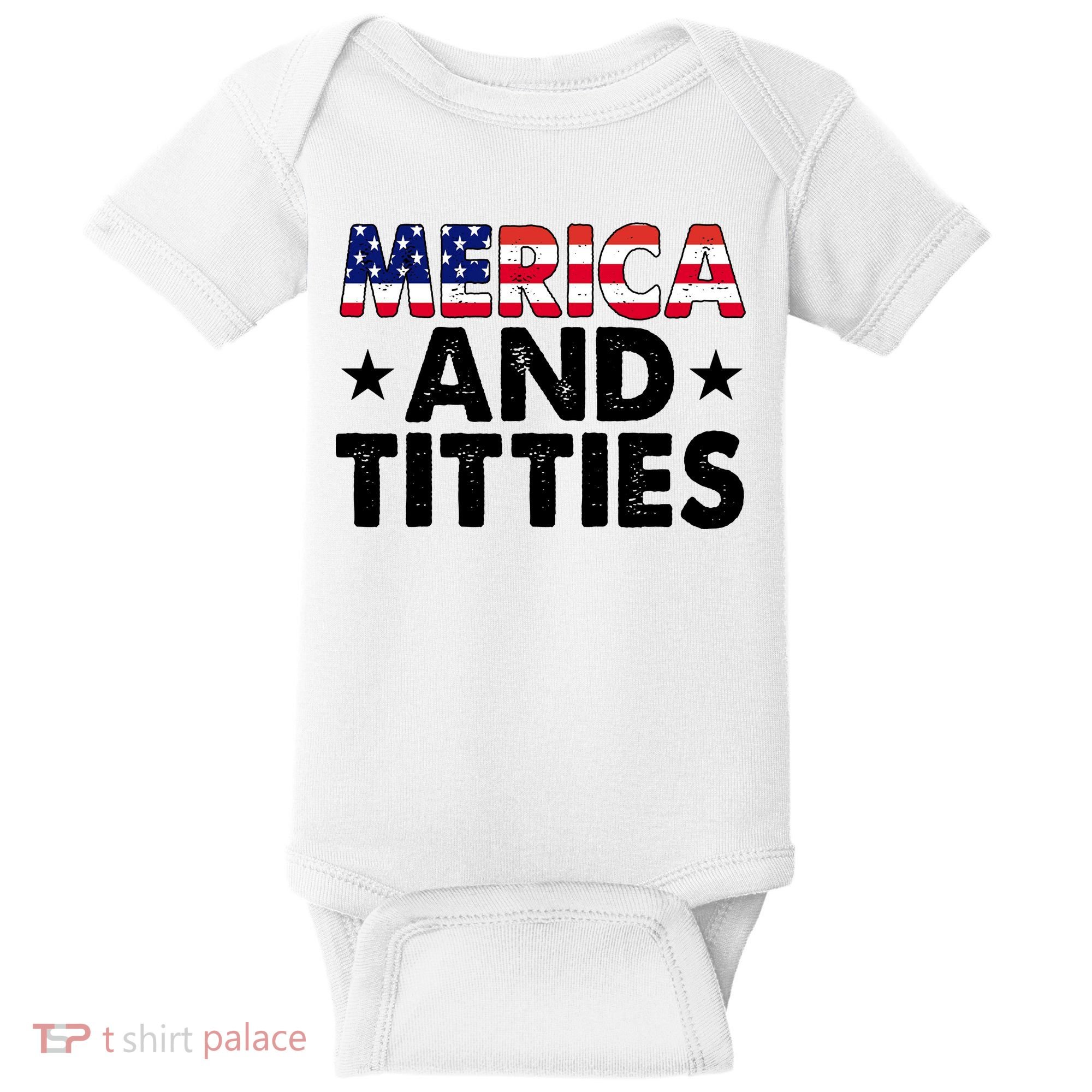 Merica And Titties Funny Patriotic Usa Baby Bodysuit