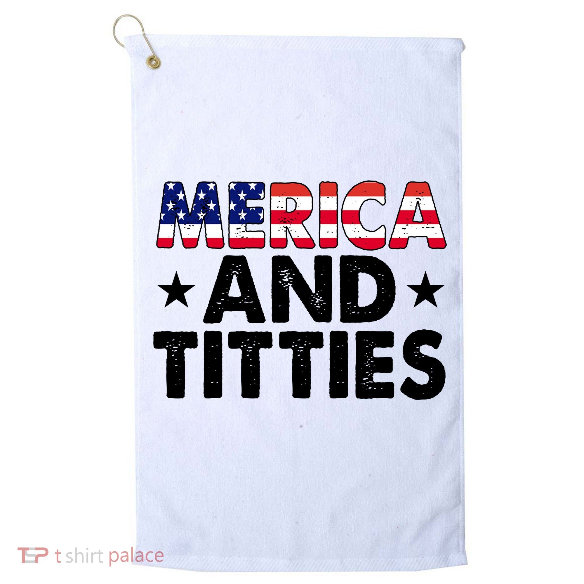 Merica And Titties Funny Patriotic Usa Golf Towel