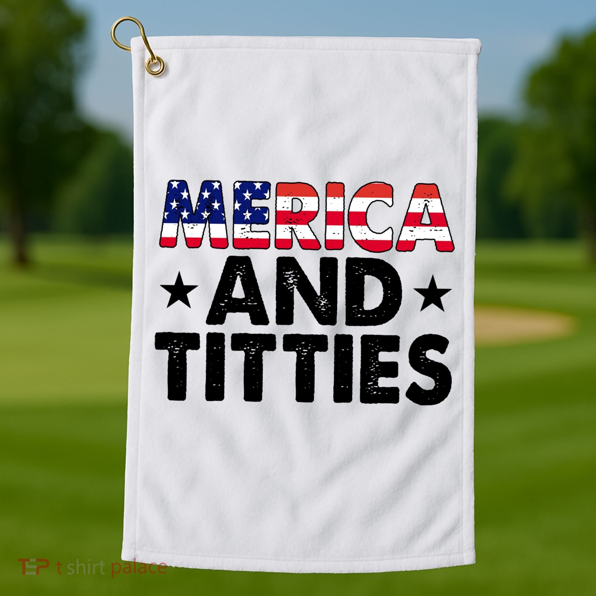 Merica And Titties Funny Patriotic Usa Golf Towel