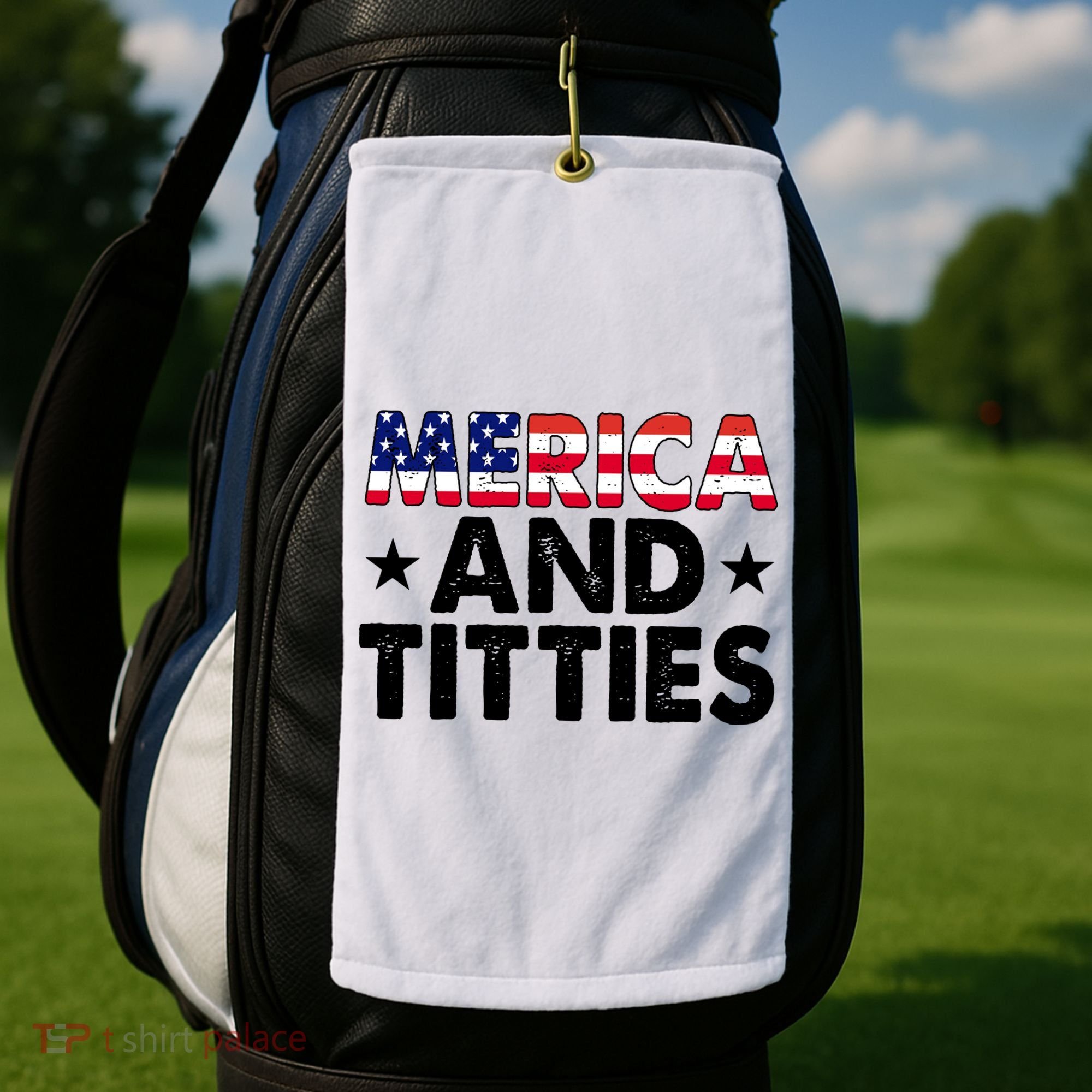 Merica And Titties Funny Patriotic Usa Golf Towel