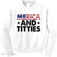 Merica And Titties Funny Patriotic Usa Kids Sweatshirt thumb 0
