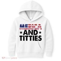 Merica And Titties Funny Patriotic Usa Kids Hoodie thumb 0