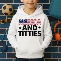 Merica And Titties Funny Patriotic Usa Kids Hoodie thumb 2