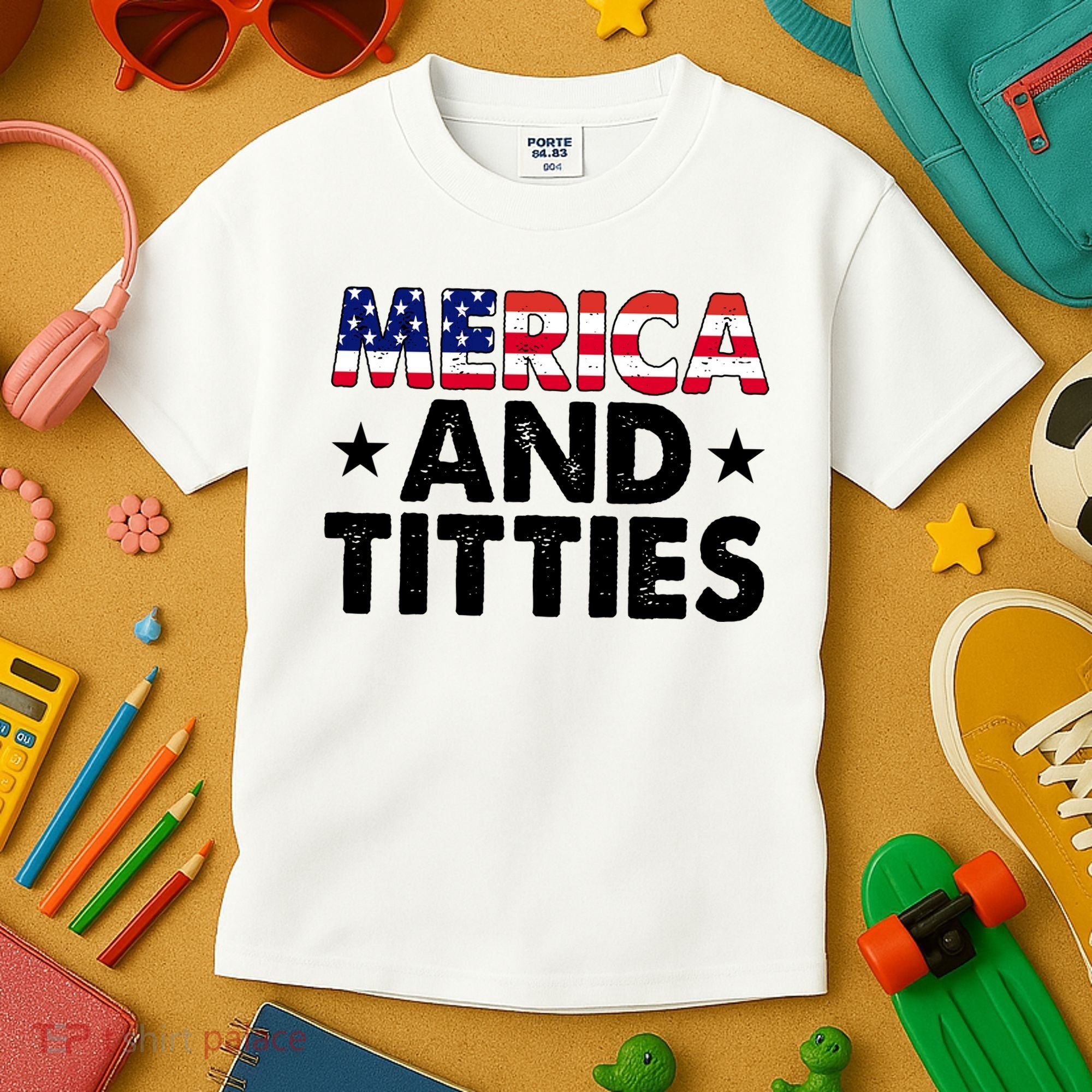 Merica And Titties Funny Patriotic Usa Kids T-Shirt