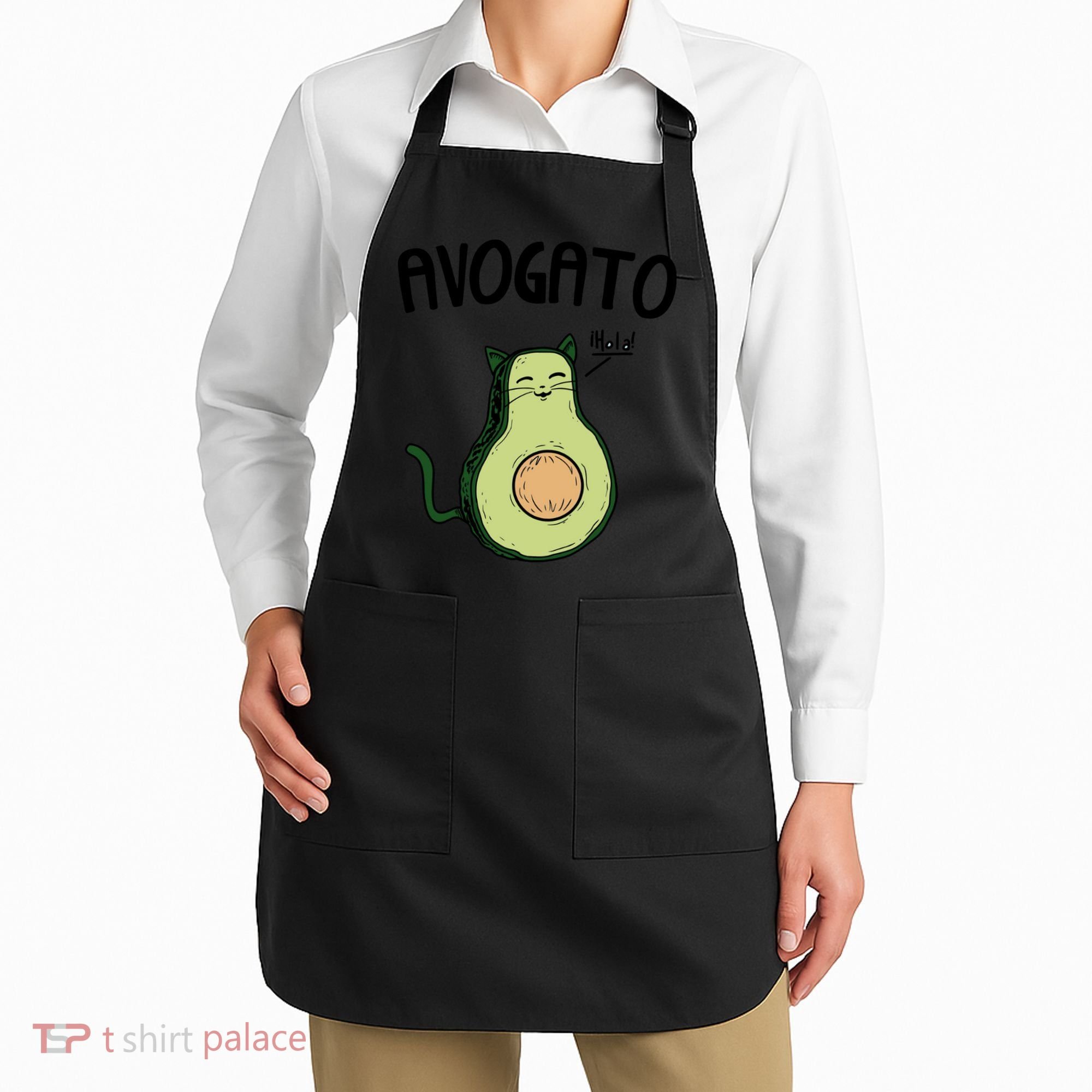 Mens Avogato Trending Avocado Cat Cute Cat Face Novelty Cat Apron