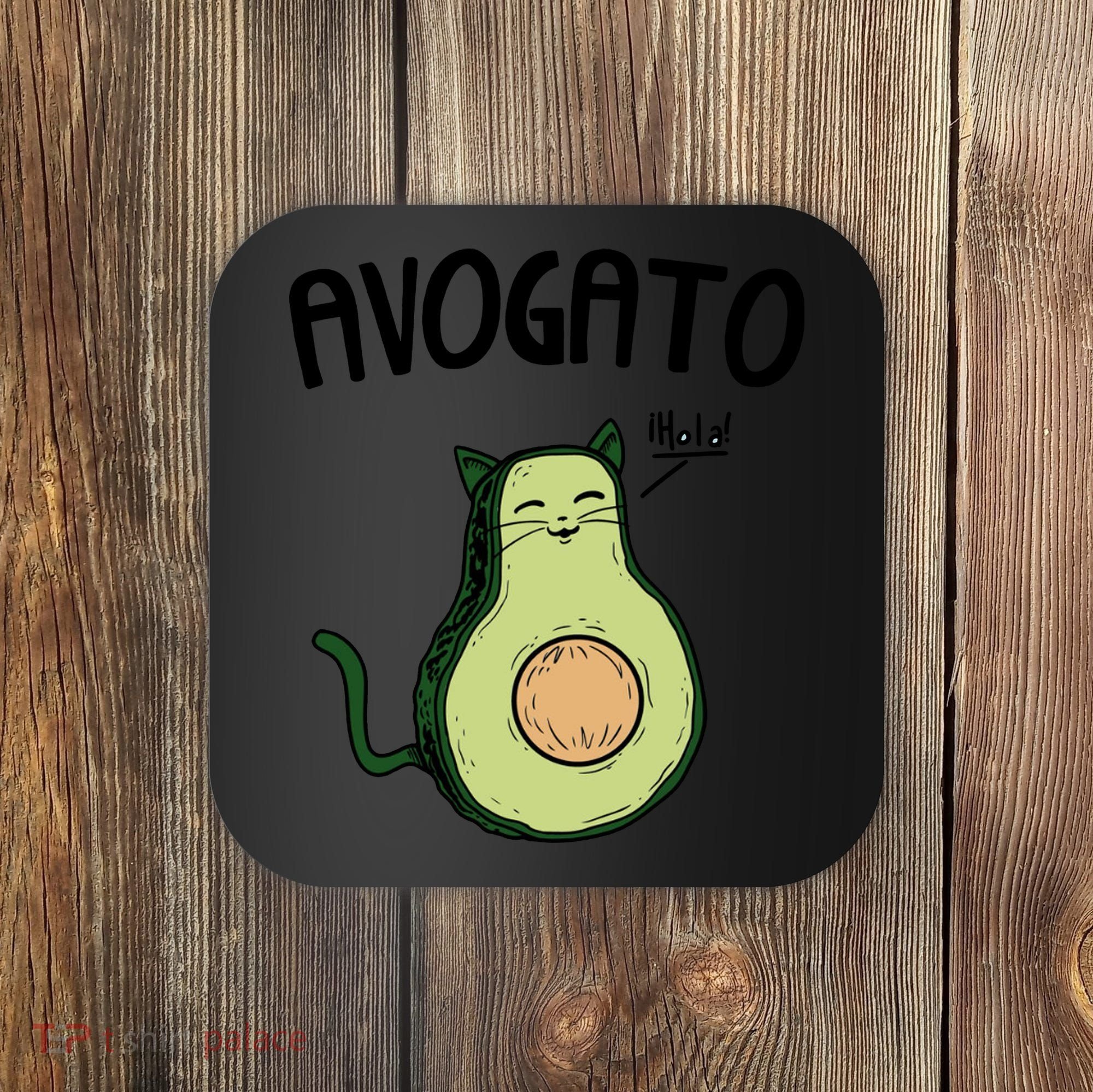 Mens Avogato Trending Avocado Cat Cute Cat Face Novelty Cat Coaster